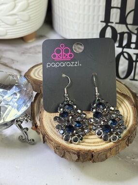 paparazzi Blue and Silver Cluster Drop Earrings